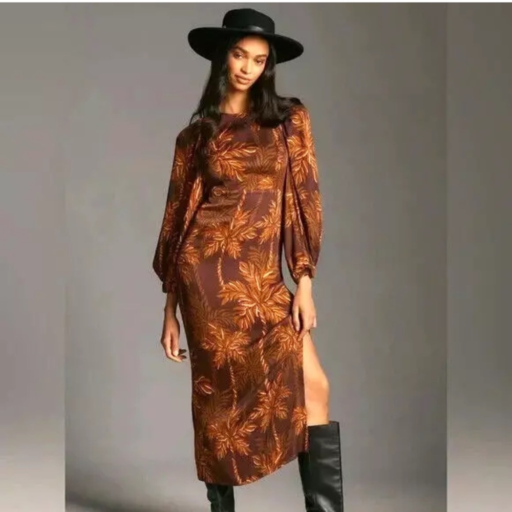 Farm Rio for Anthropologie NWT Lowback Beaded Printed Palm Dress Size XXS